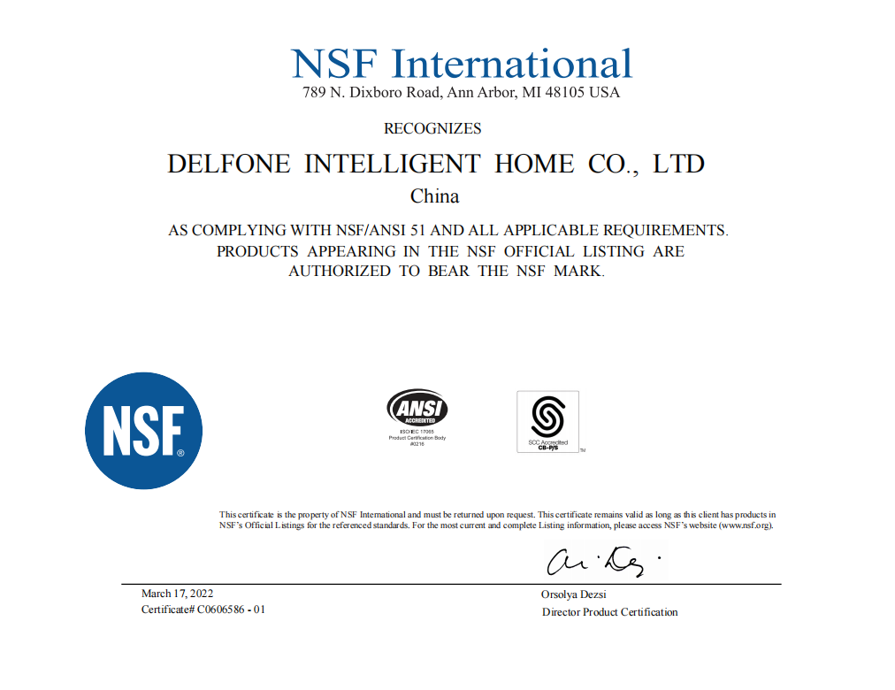 NSF国际级权威认证 | 德利丰全系列产品荣膺“NSF食品设备认证”